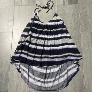 Bobi Striped Hi-Low Adjustable Cotton Halter Tank Top Gray White Size Medium